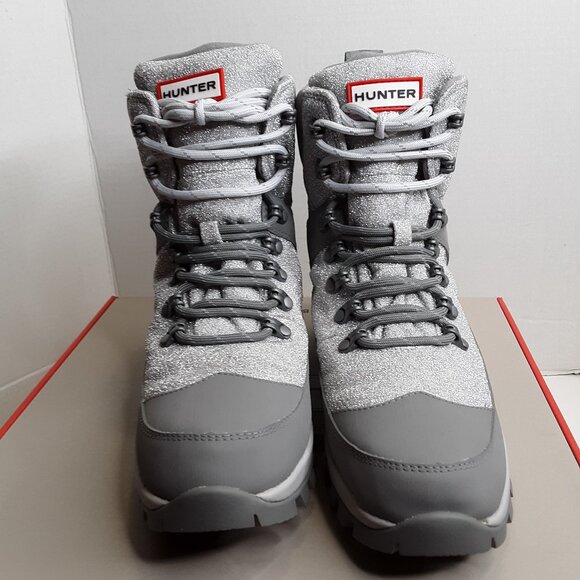 Hunter Commando Glitter Rubber Lug-Sole Snow Boots size 11M Silver/Tundra Gray - Picture 2 of 11